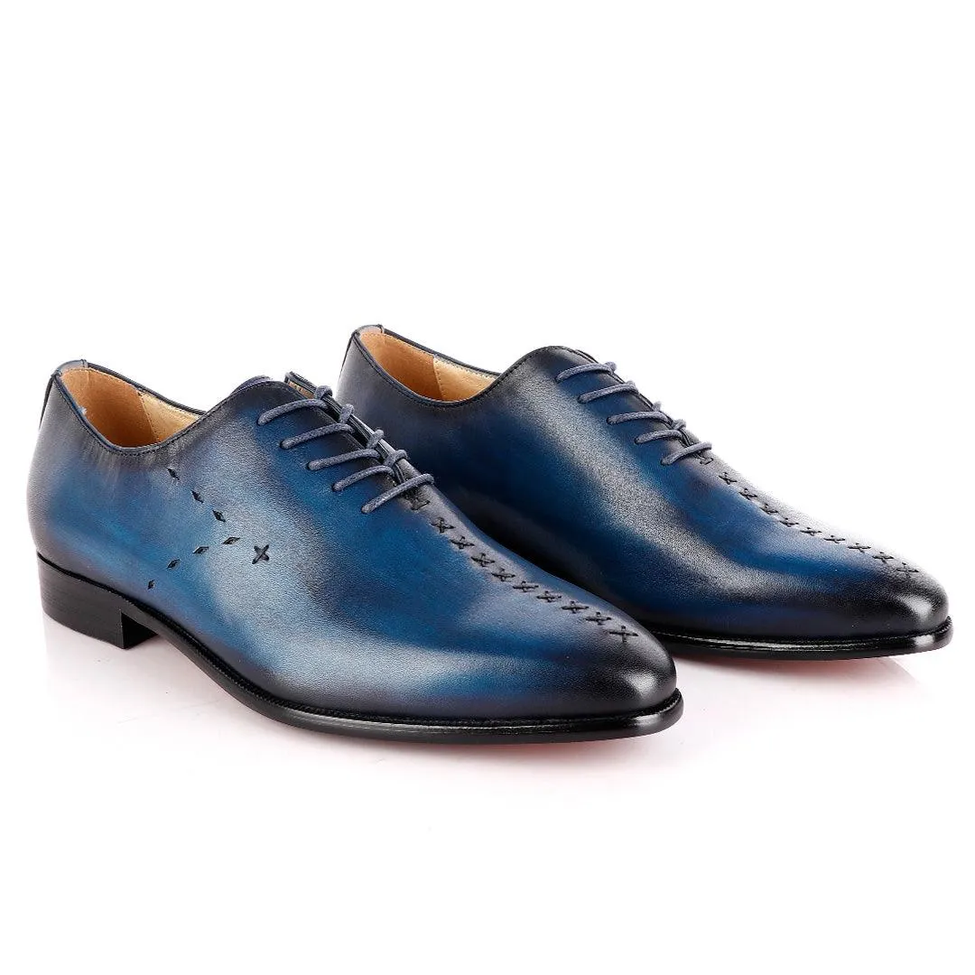 Jat Janer Plain Stiches Laceup Blue Brogue Shoe