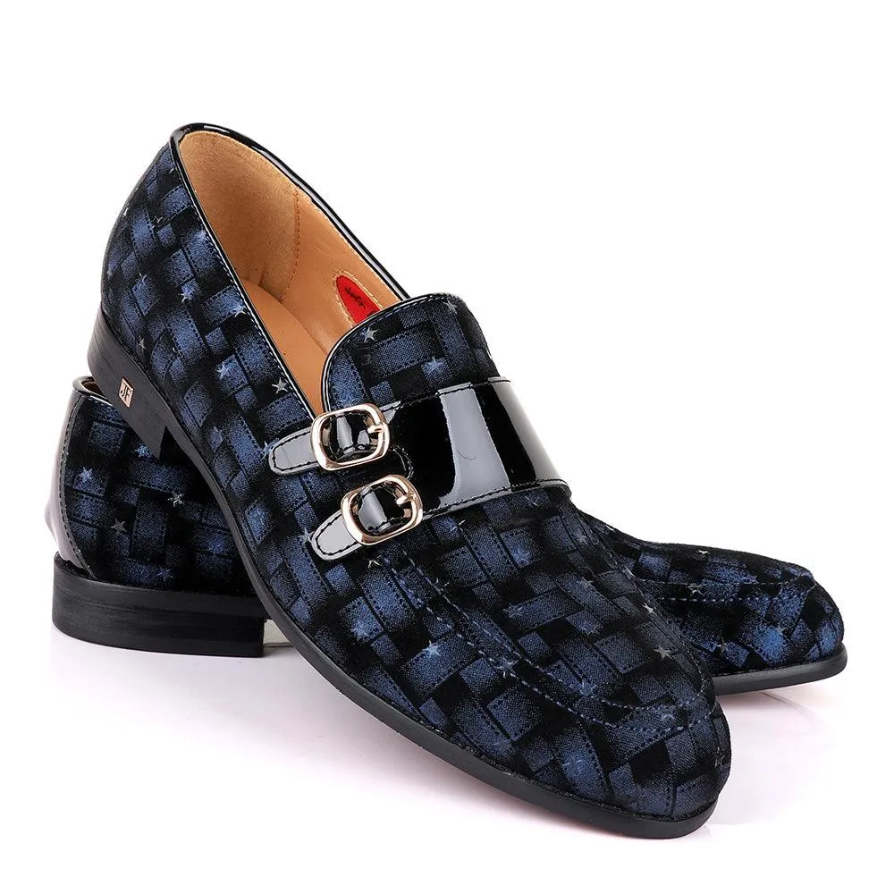 John Foster Block Double Monk Strap Blue Shoe