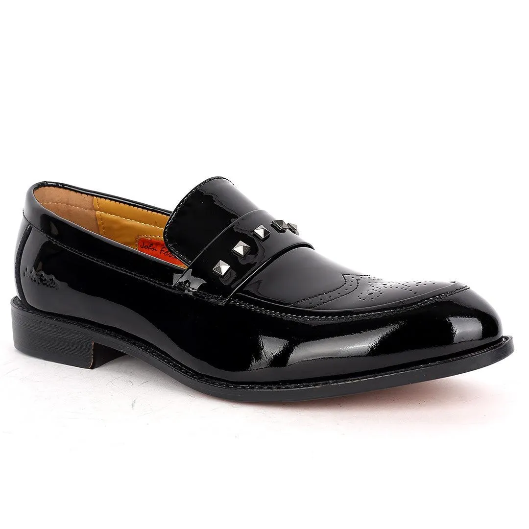 John Foster Glossy leather Stone Belt  Premium Men's Shoe-Black