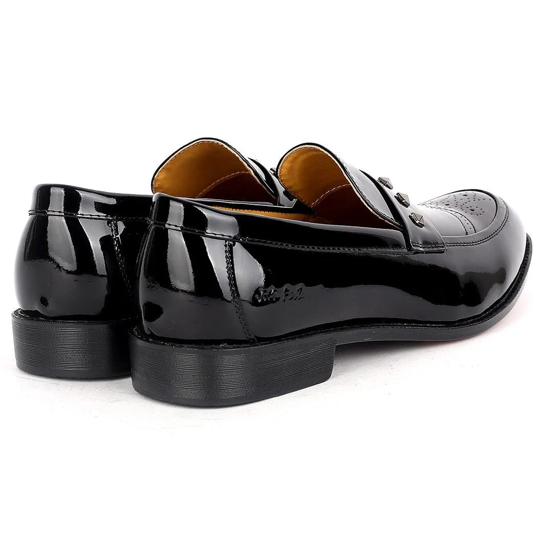 John Foster Glossy leather Stone Belt  Premium Men's Shoe-Black