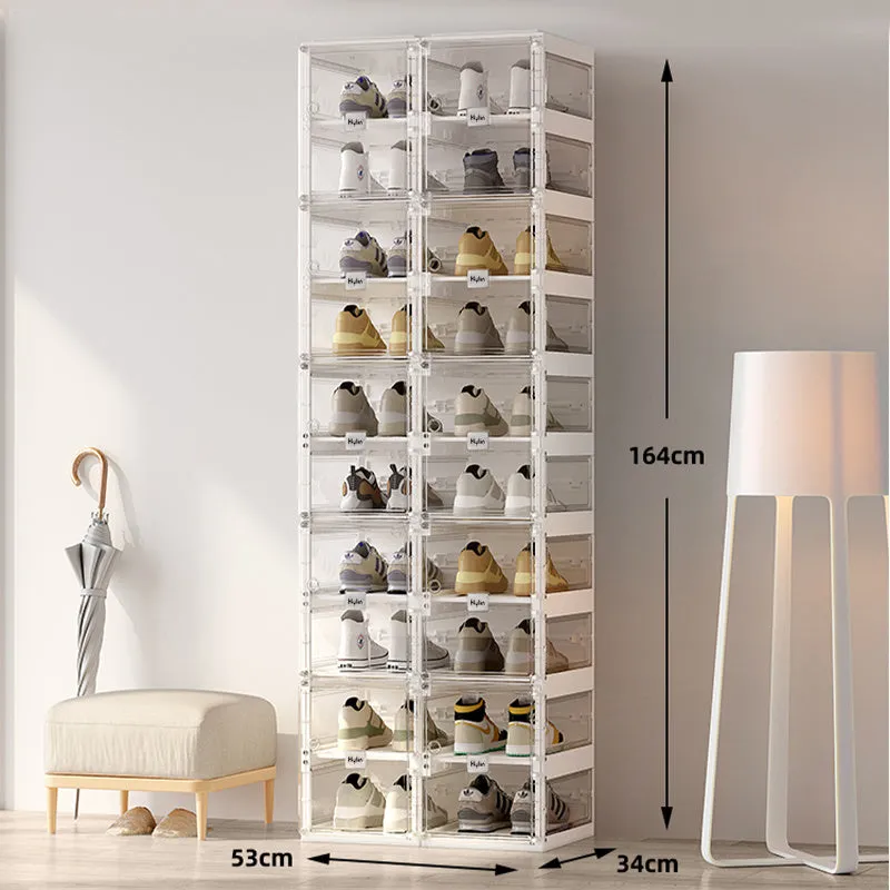 Large Capacity Folding Shoe Box with 20 Grids, 10 Clear Doors