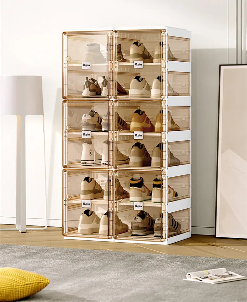 Large Capacity Folding Shoe Box with 20 Grids, 10 Clear Doors