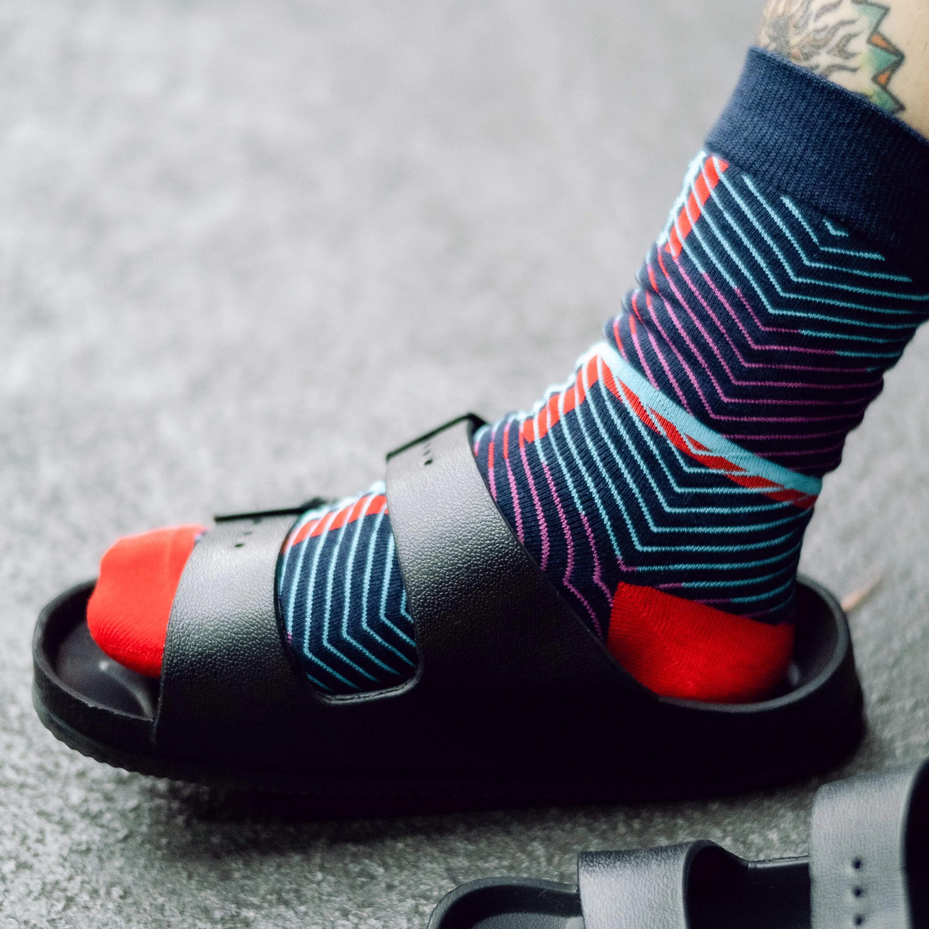 Lines Printed Crew Length Socks