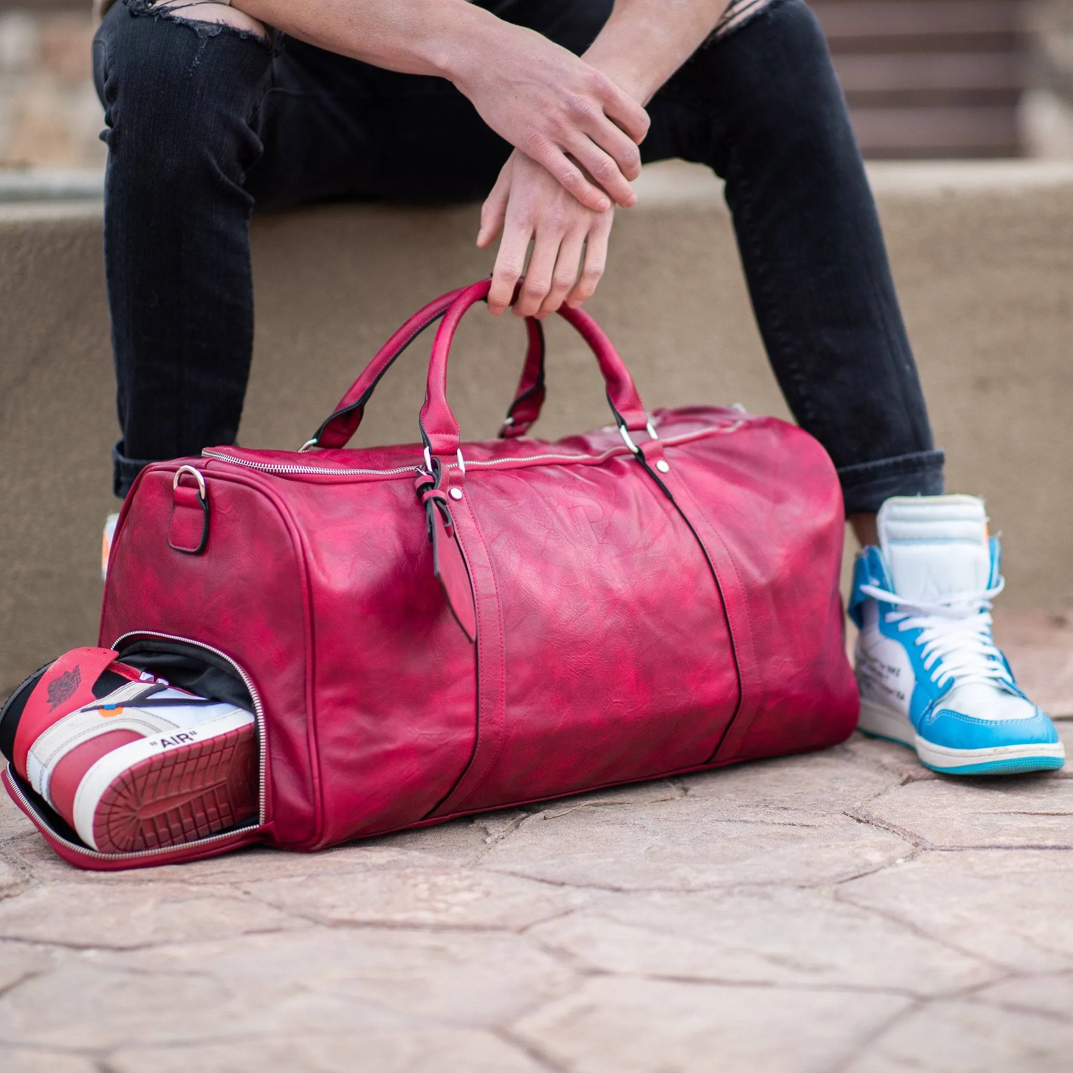 Maroon Luciano Leather Duffle Bag