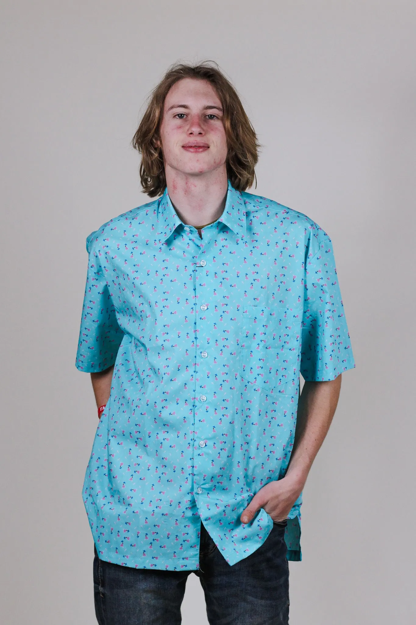 Mens Aqua Blue Cocktail Button Up