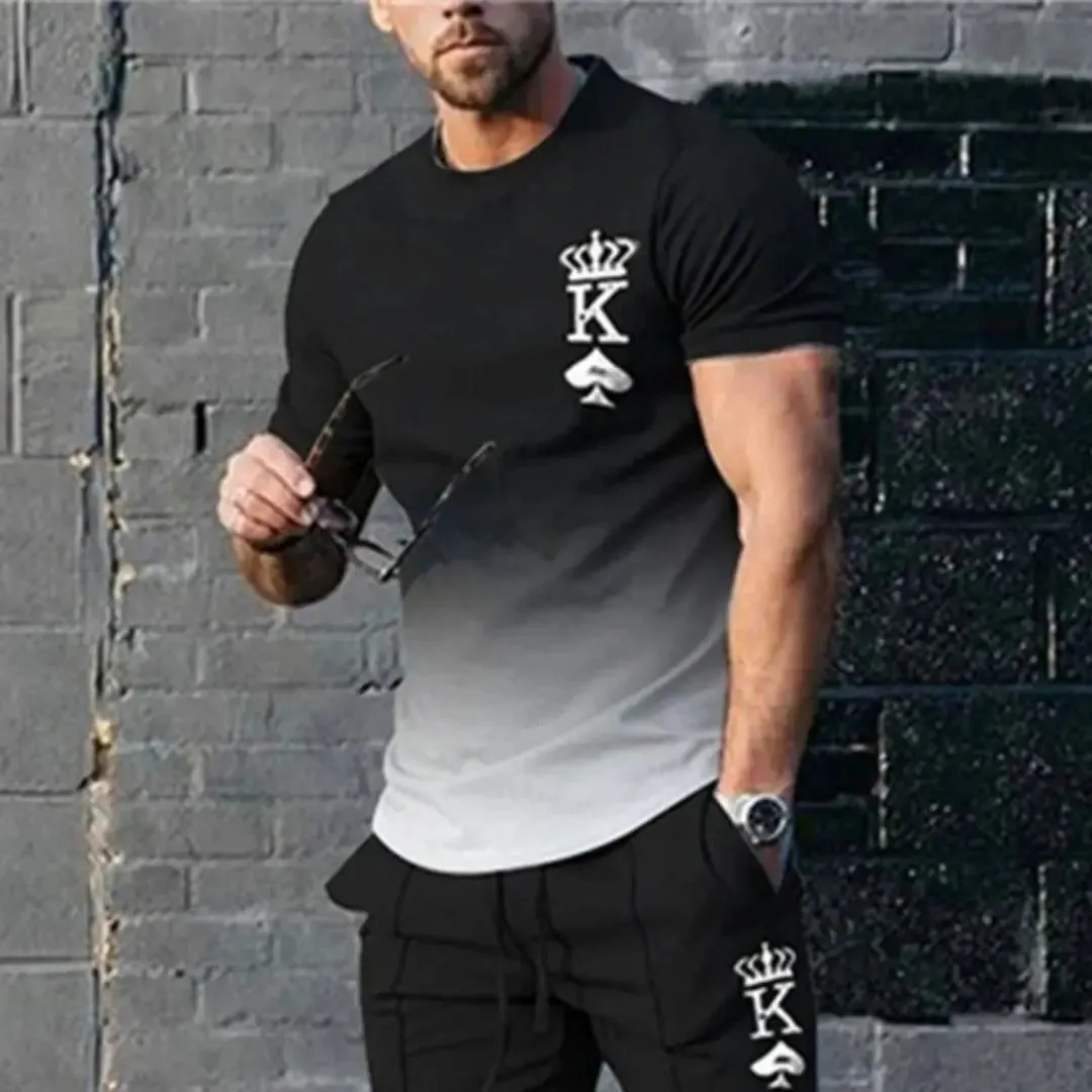 Men's Casual Sports Suit 3D Printed Loose Short-sleeved Trousers Two-piece Set