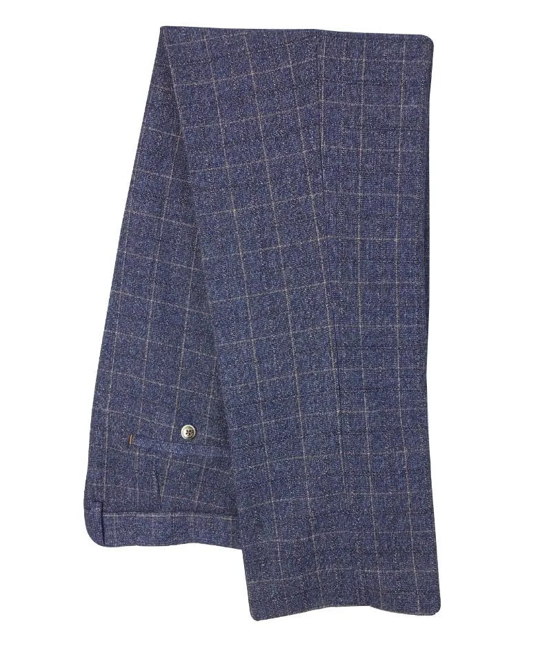 Men's Slim Fit Check Tweed Trousers - MATTEO - Blue