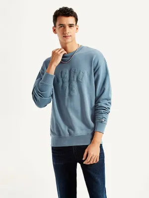 Men's Typographic Blue Crew Neck Sweatshirt