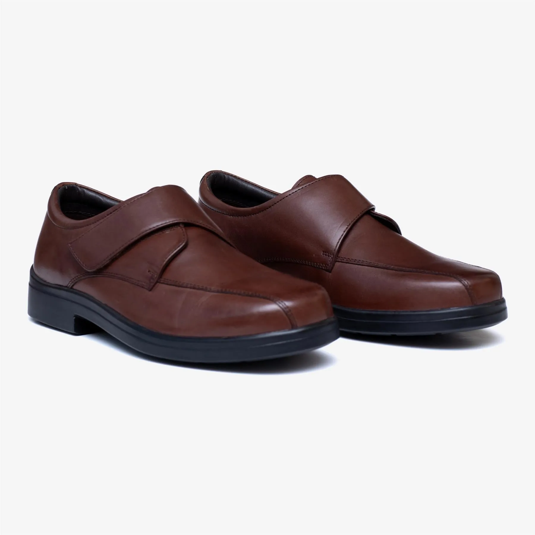 Mens Wide Fit Tredd Well Peter Velcro Shoes - Dark Brown