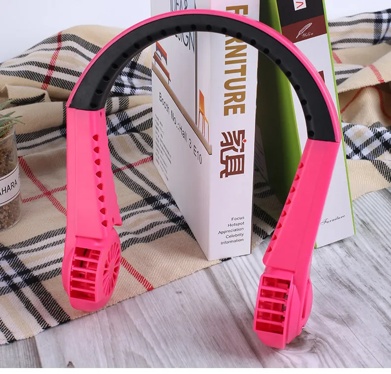 Mini fan hanging neck holding leafless charging Outdoor sports without leaves