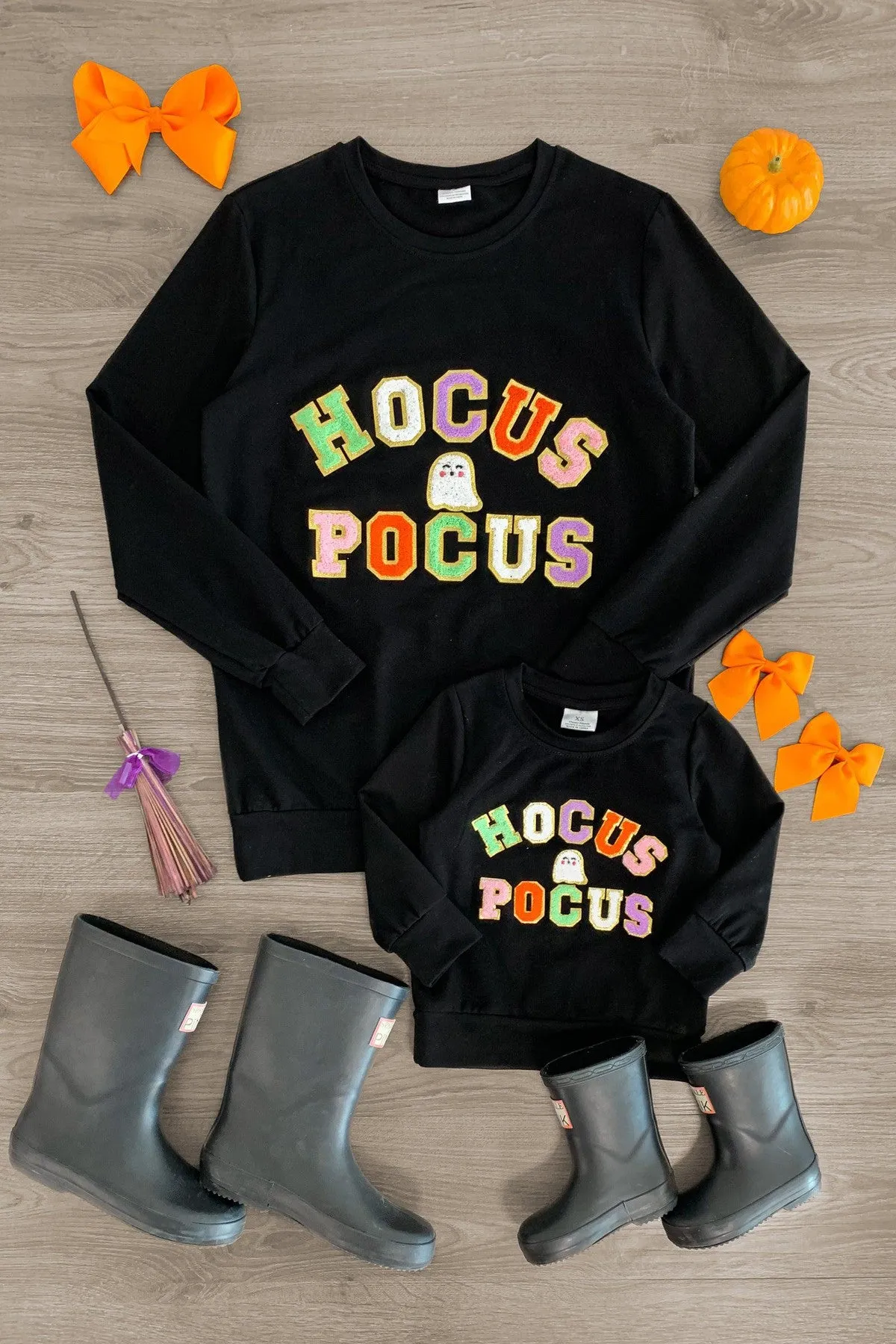 Mom & Me - "Hocus Pocus" Black Chenille Patch Top