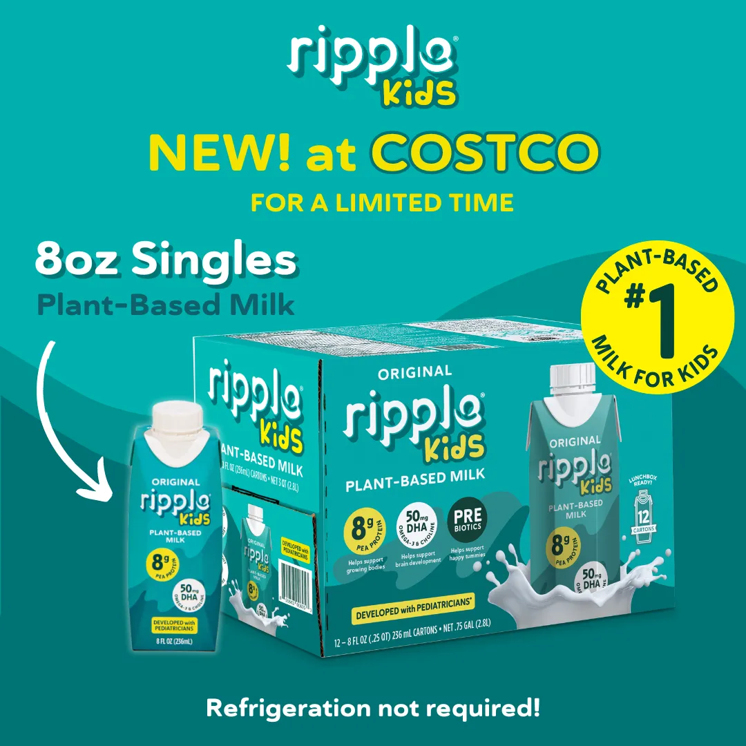 NOW AT MIDWEST COSTCO LOCATIONS: Ripple Kids On-The-Go Non-Dairy Milk Original (12-pack)