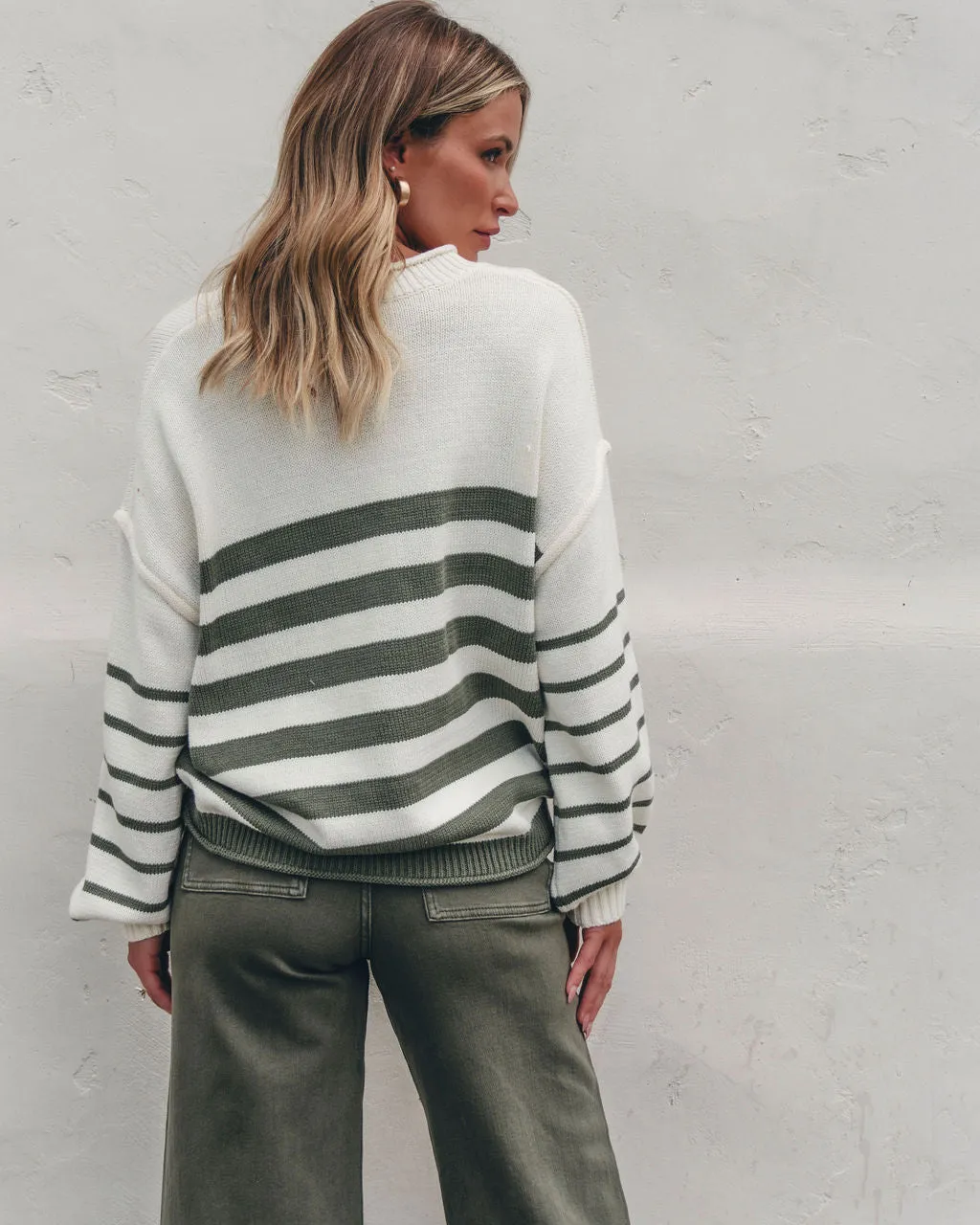 Olive and Cream Striped Pullover Sweater - FINAL SALE