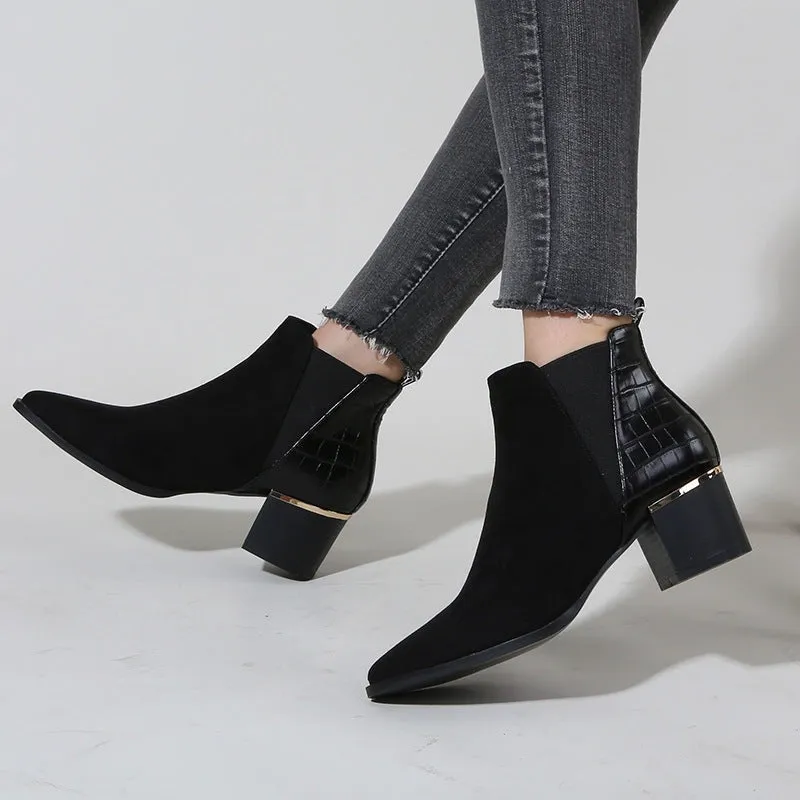 Pointed Toe Heel Chelsea Ankle Boots Chelsea Chunky Low-heel Boots