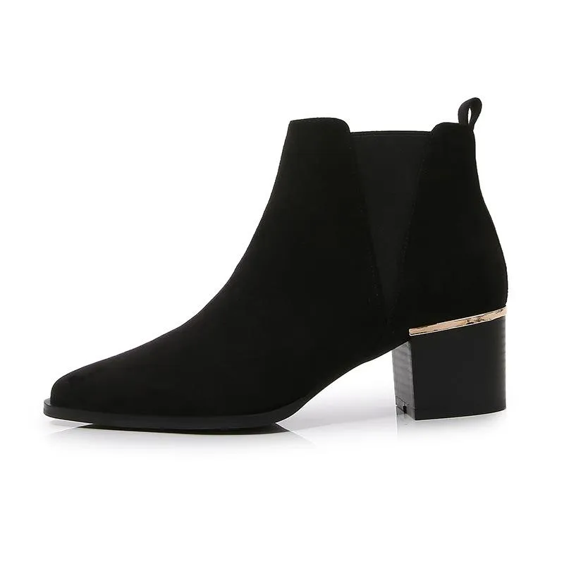 Pointed Toe Heel Chelsea Ankle Boots Chelsea Chunky Low-heel Boots