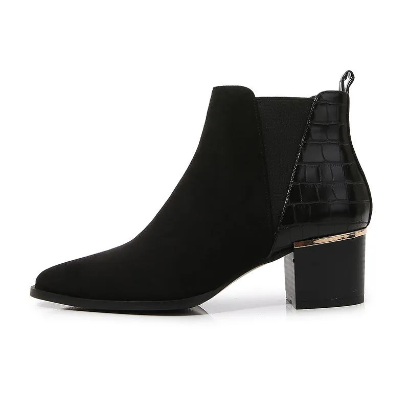 Pointed Toe Heel Chelsea Ankle Boots Chelsea Chunky Low-heel Boots