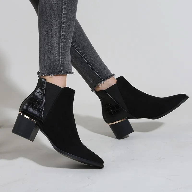 Pointed Toe Heel Chelsea Ankle Boots Chelsea Chunky Low-heel Boots