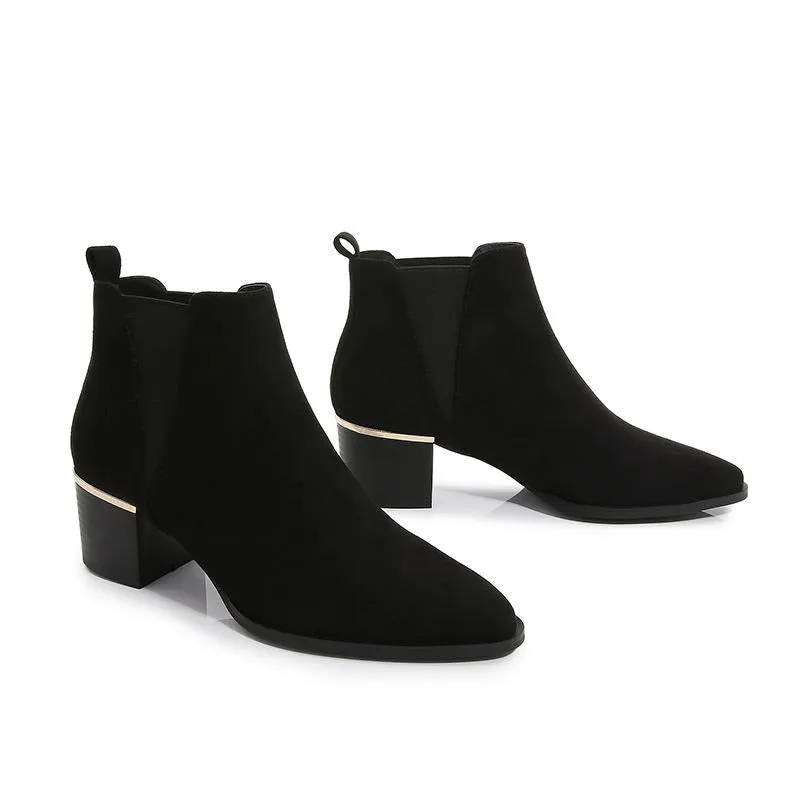 Pointed Toe Heel Chelsea Ankle Boots Chelsea Chunky Low-heel Boots