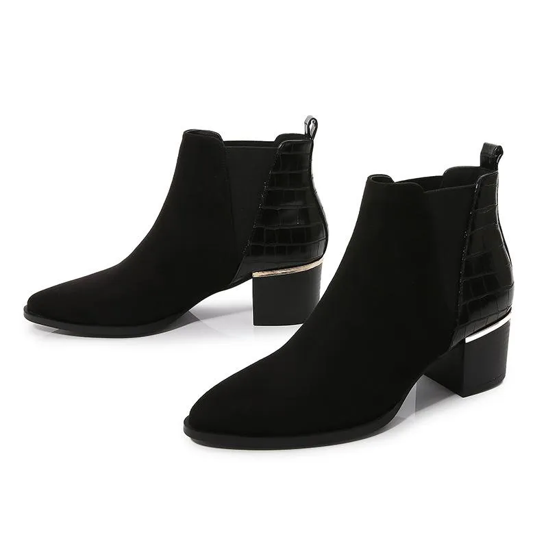 Pointed Toe Heel Chelsea Ankle Boots Chelsea Chunky Low-heel Boots