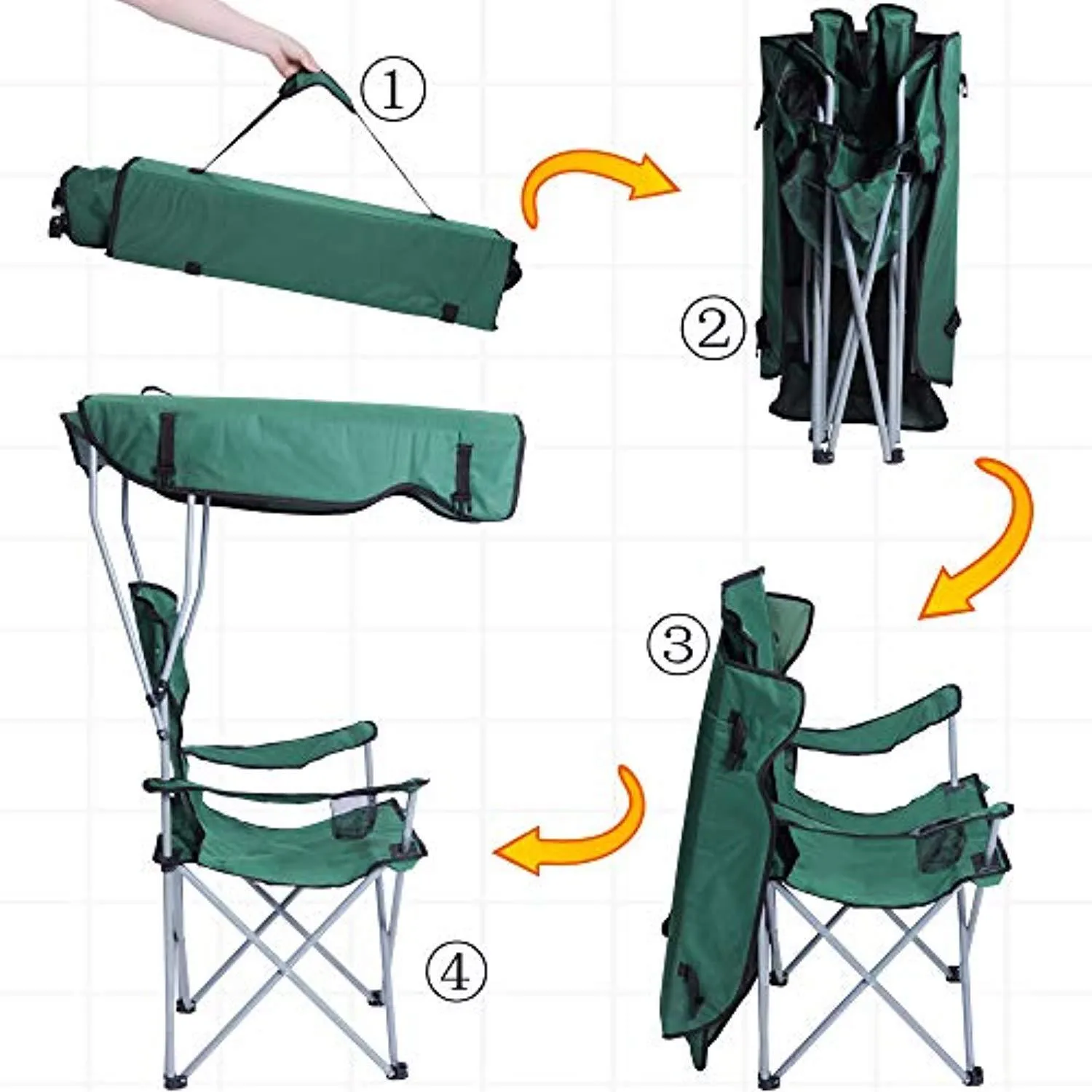 Portable Camping Chairs with Shade Canopy Original Green