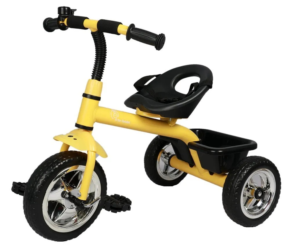 R for Rabbit Tiny Toes Tricycle for Kids of 1.5 to 5 Years with Storage Basket, Bell and Seat Belt (Yellow)