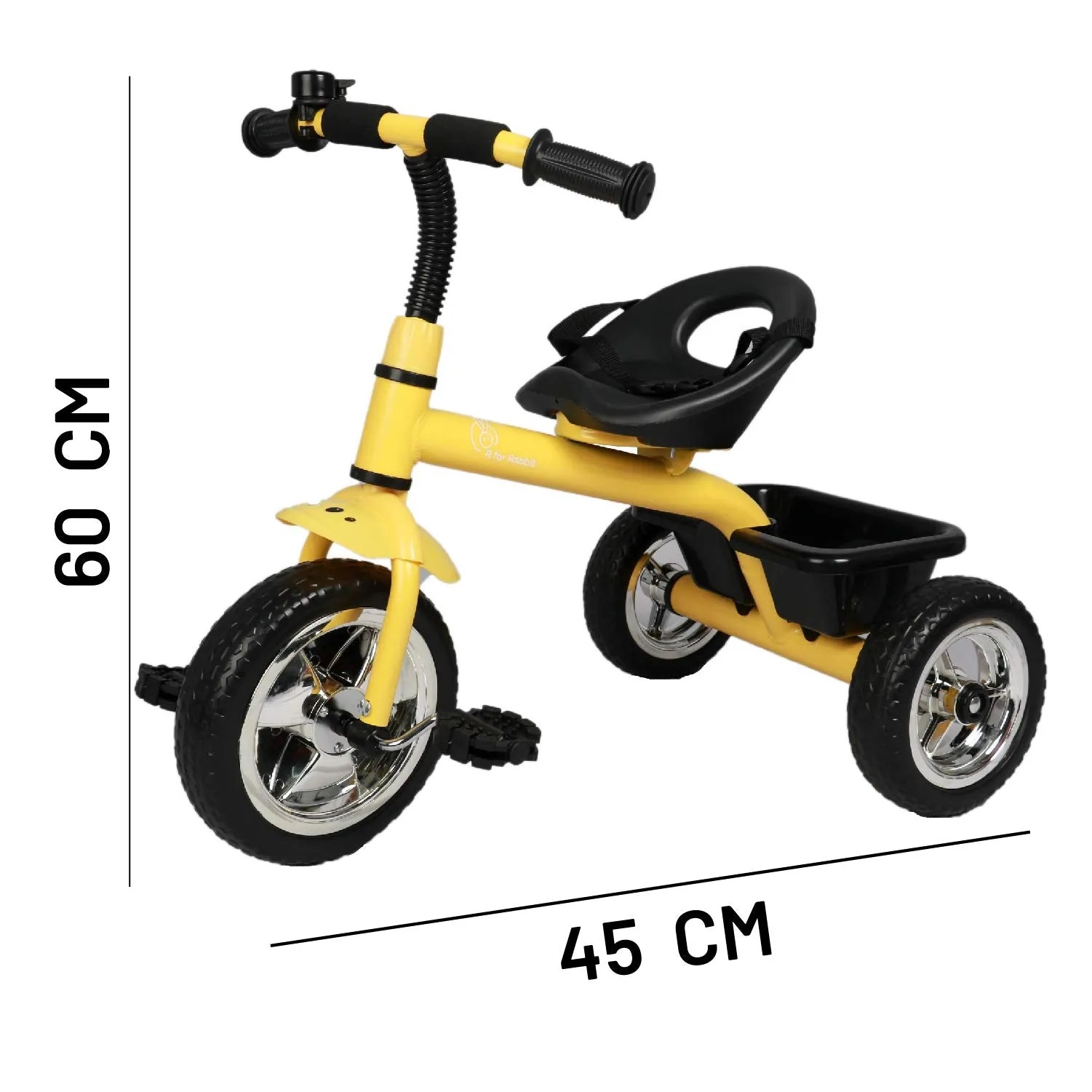 R for Rabbit Tiny Toes Tricycle for Kids of 1.5 to 5 Years with Storage Basket, Bell and Seat Belt (Yellow)