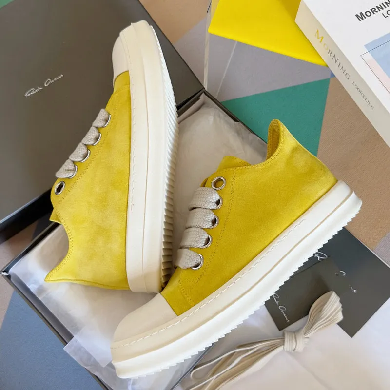 Rick Owens Yellow Suede Low-Top Sneakers