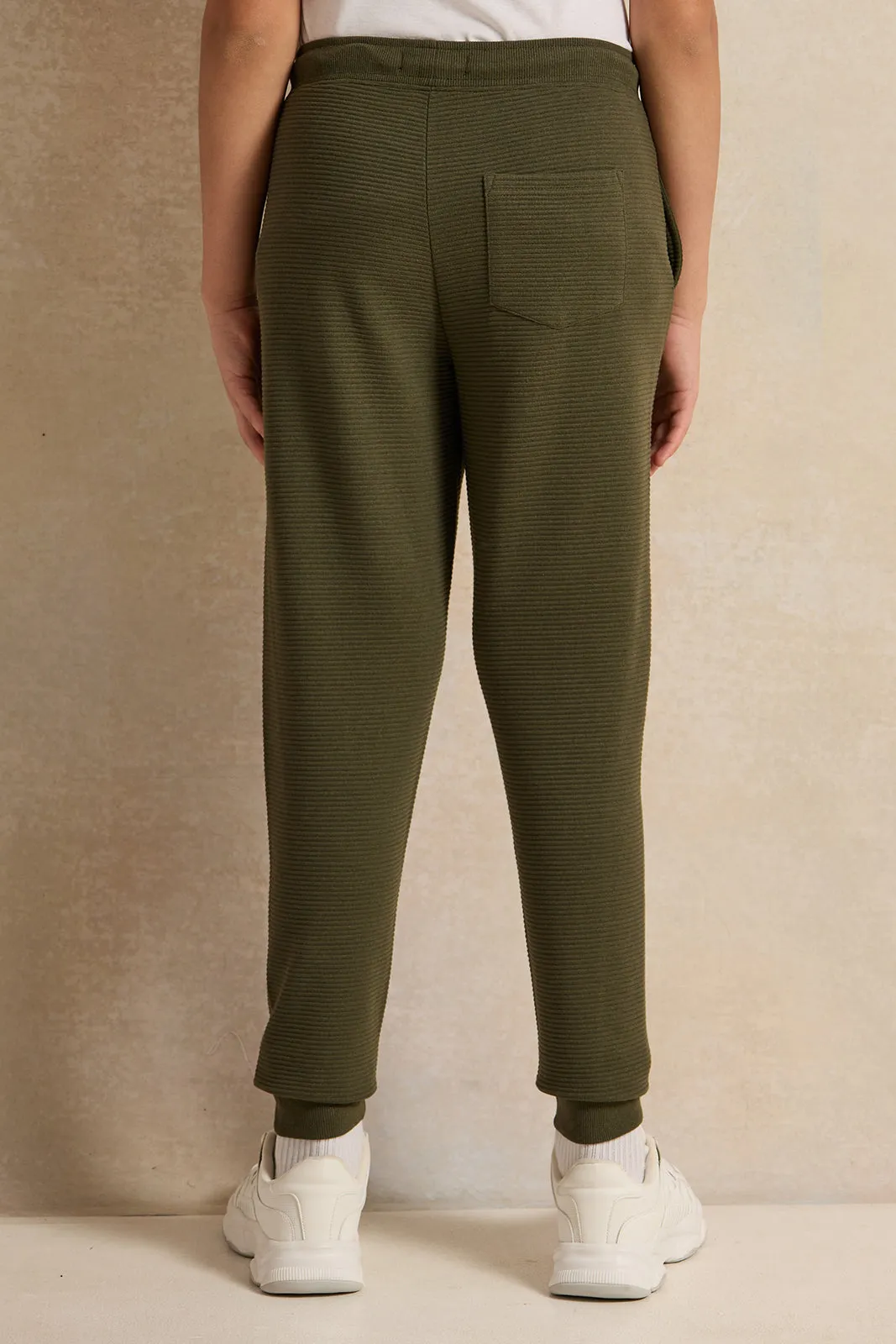 Senior Boys Olive Ottoman Ribbed Active Pants