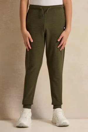 Senior Boys Olive Ottoman Ribbed Active Pants