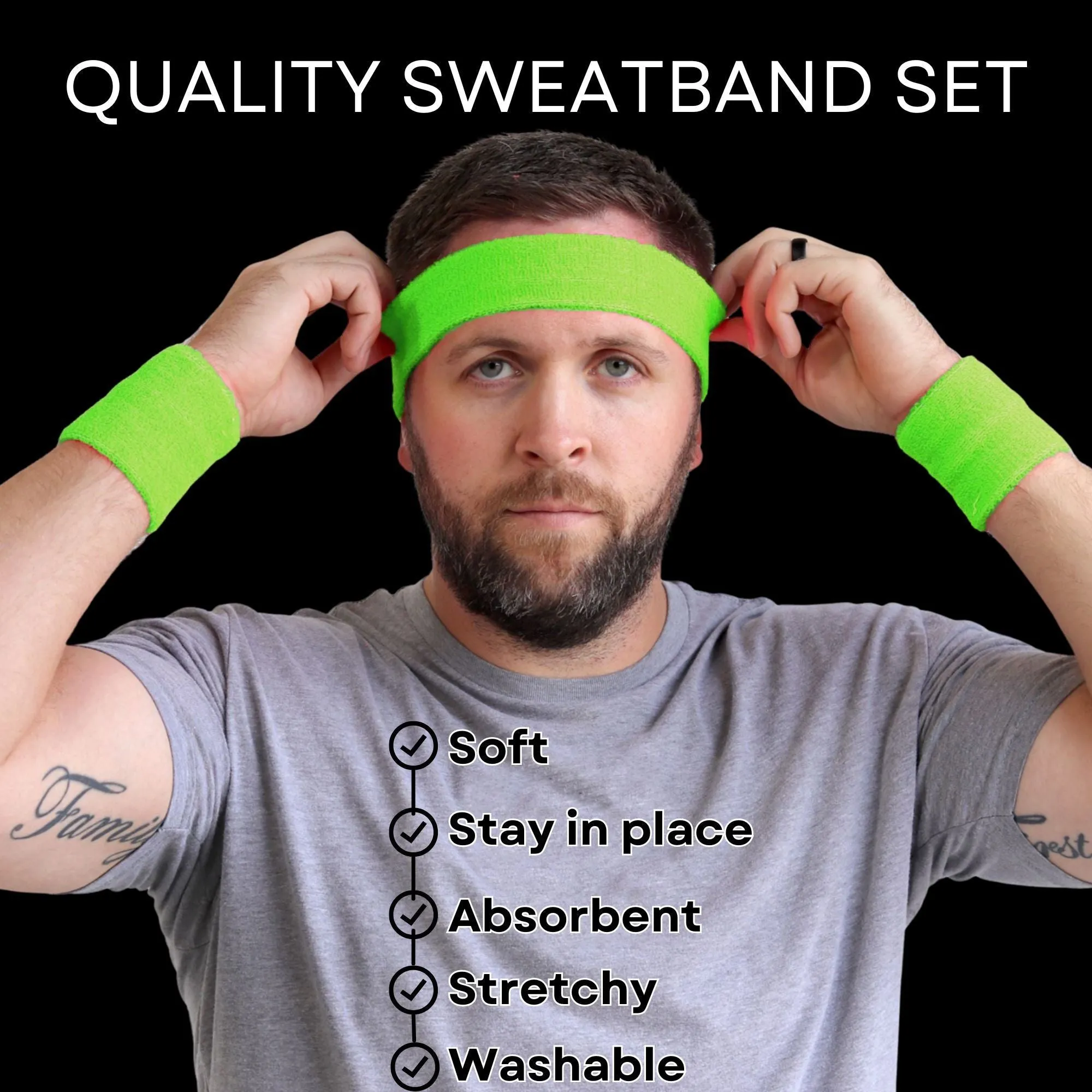 Sweatband Sets Terry Cotton Headband and 2 Wristbands Pack You Pick Colors & Quantities