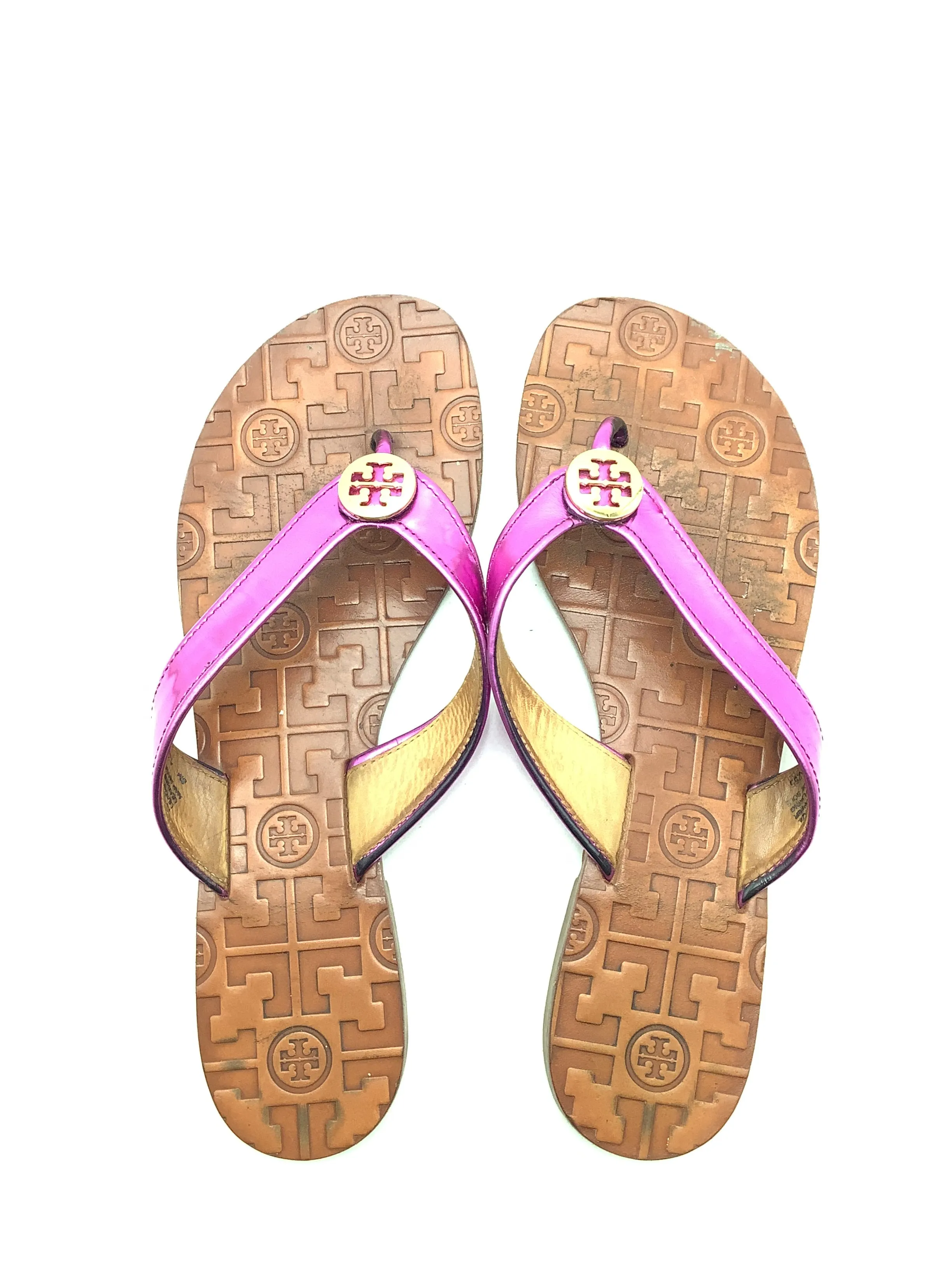 Tory Burch Leather Slide Sandals Metallic Size: 8