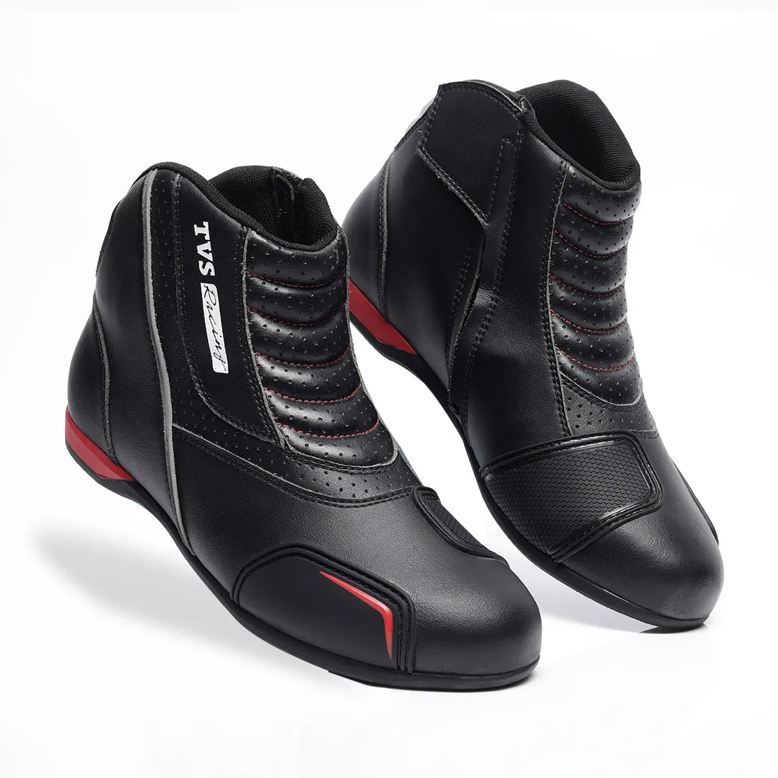 TVS Racing Ankle Length Slip-On Riding Boots for Men:Anti-Microbial & Waterproof Riding Shoes with Reflective Panels, Ventilated Biker Boots with Ankle-Toe Protection-Men's Riding Boots