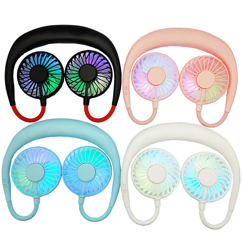 USB Fan leafless luminous sports neck Fan USB portable mini handheld small desktop folding fan