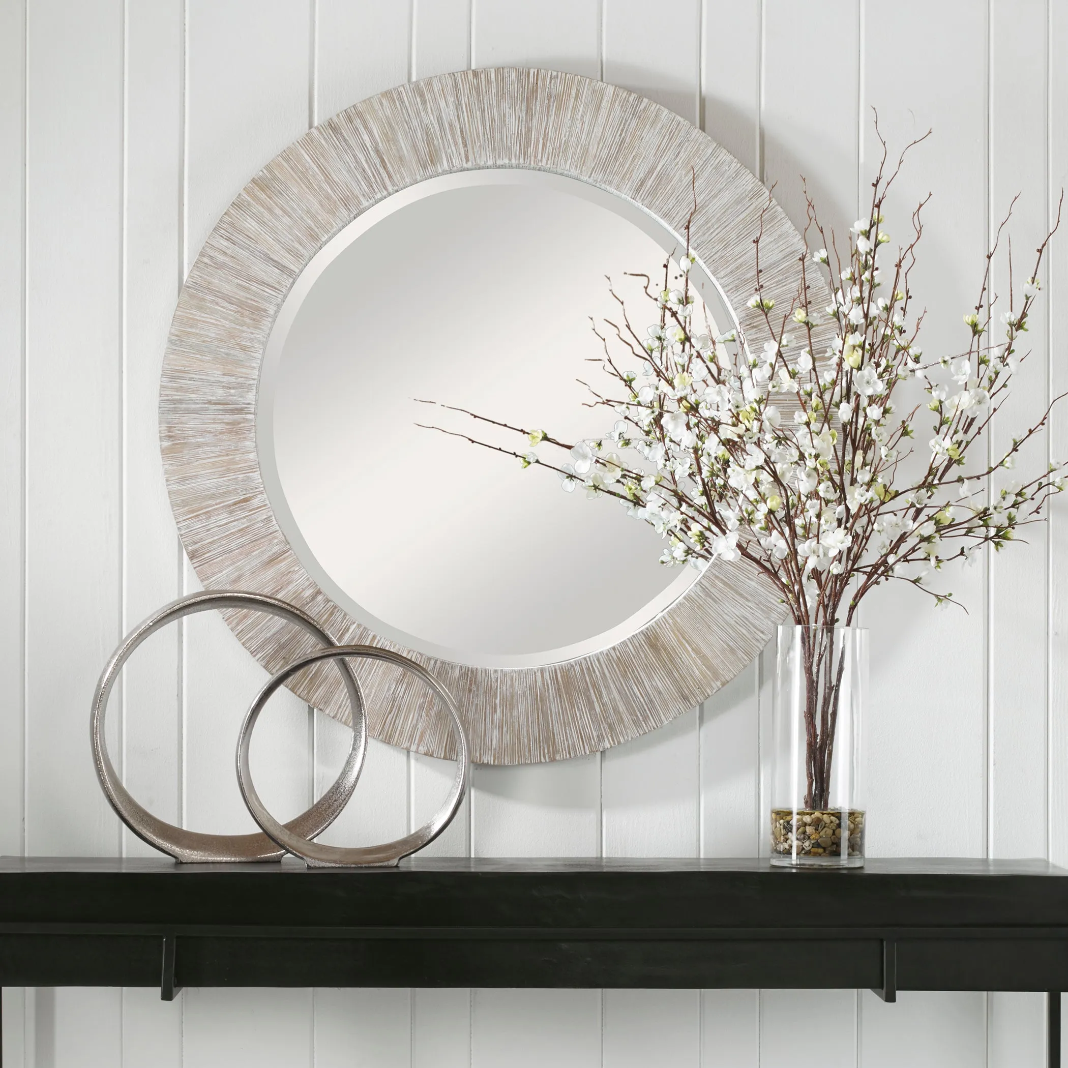 Uttermost Repose Whitewash Round Mirror