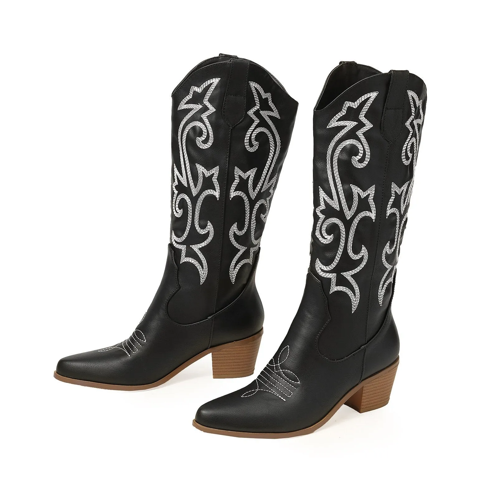 Vintage Chunky Heeled Embroidered Western Boots