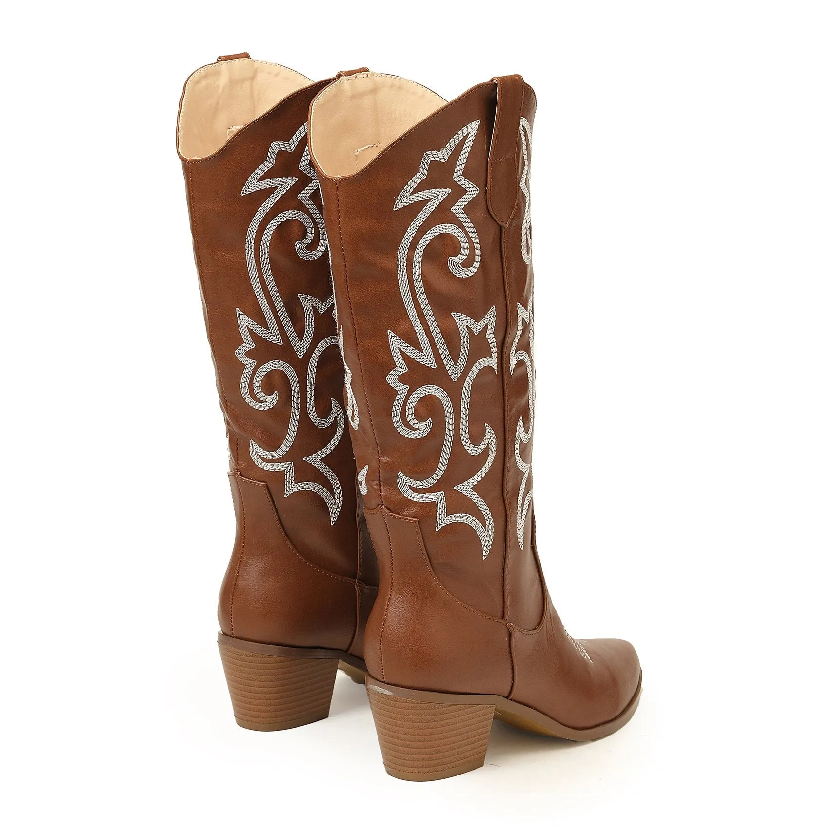 Vintage Chunky Heeled Embroidered Western Boots