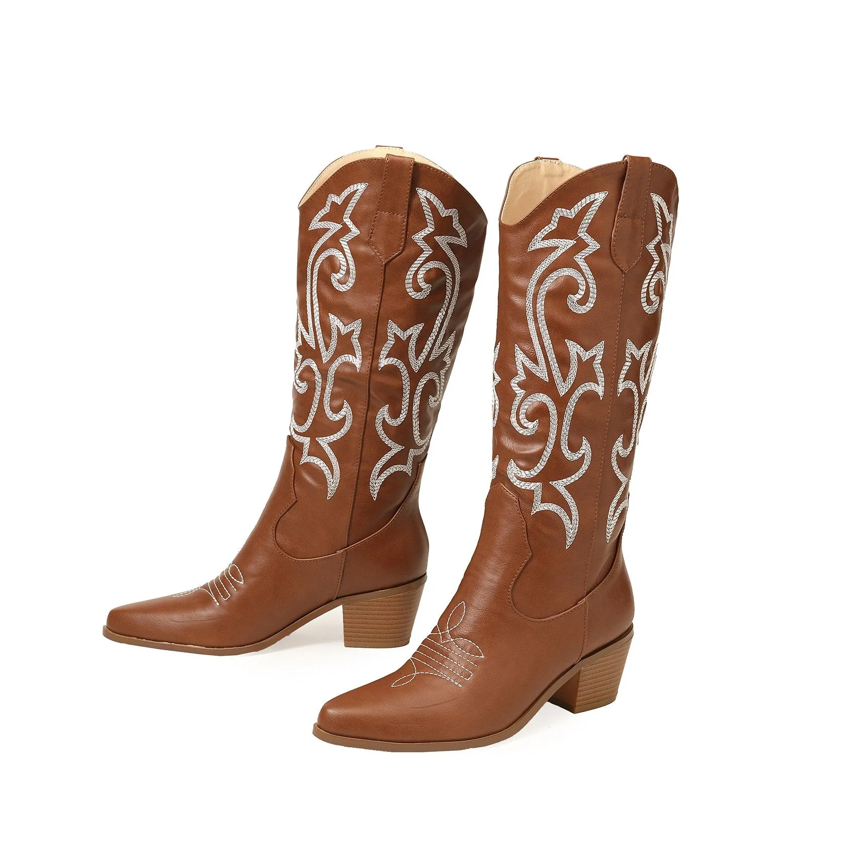 Vintage Chunky Heeled Embroidered Western Boots