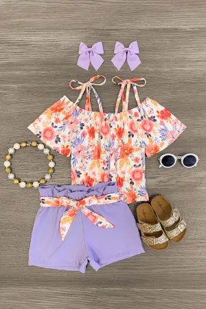 Watercolor Floral Lavender Short Set