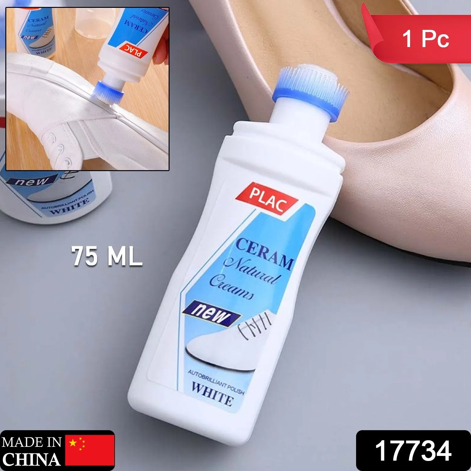 White Shoe Brightener & Cleaner with Brush - 75ml Polish